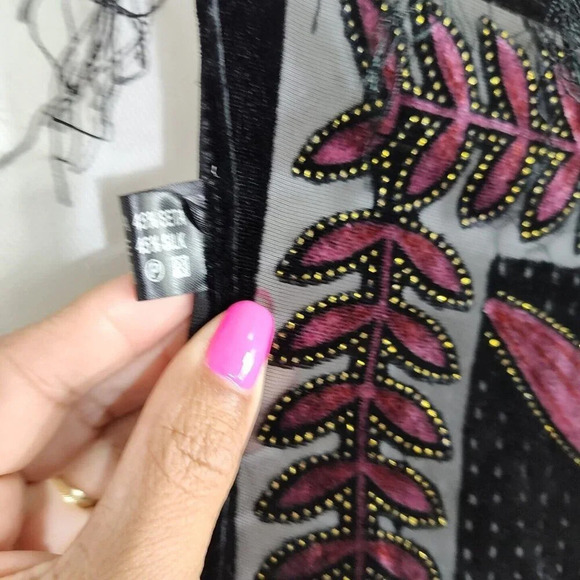 Black Pink Viscose Silk Flocked Scarf Wrap Fringe Lightweight Unbranded - Picture 6 of 7